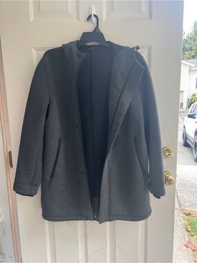 Zara Women’s Hooded Mid-Length Coat in Dark Gray